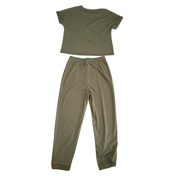 Womens Olive Activewear Set - T-Shirt & Joggers - 100% Polyester - Elastic Large - Picture 5 of 7